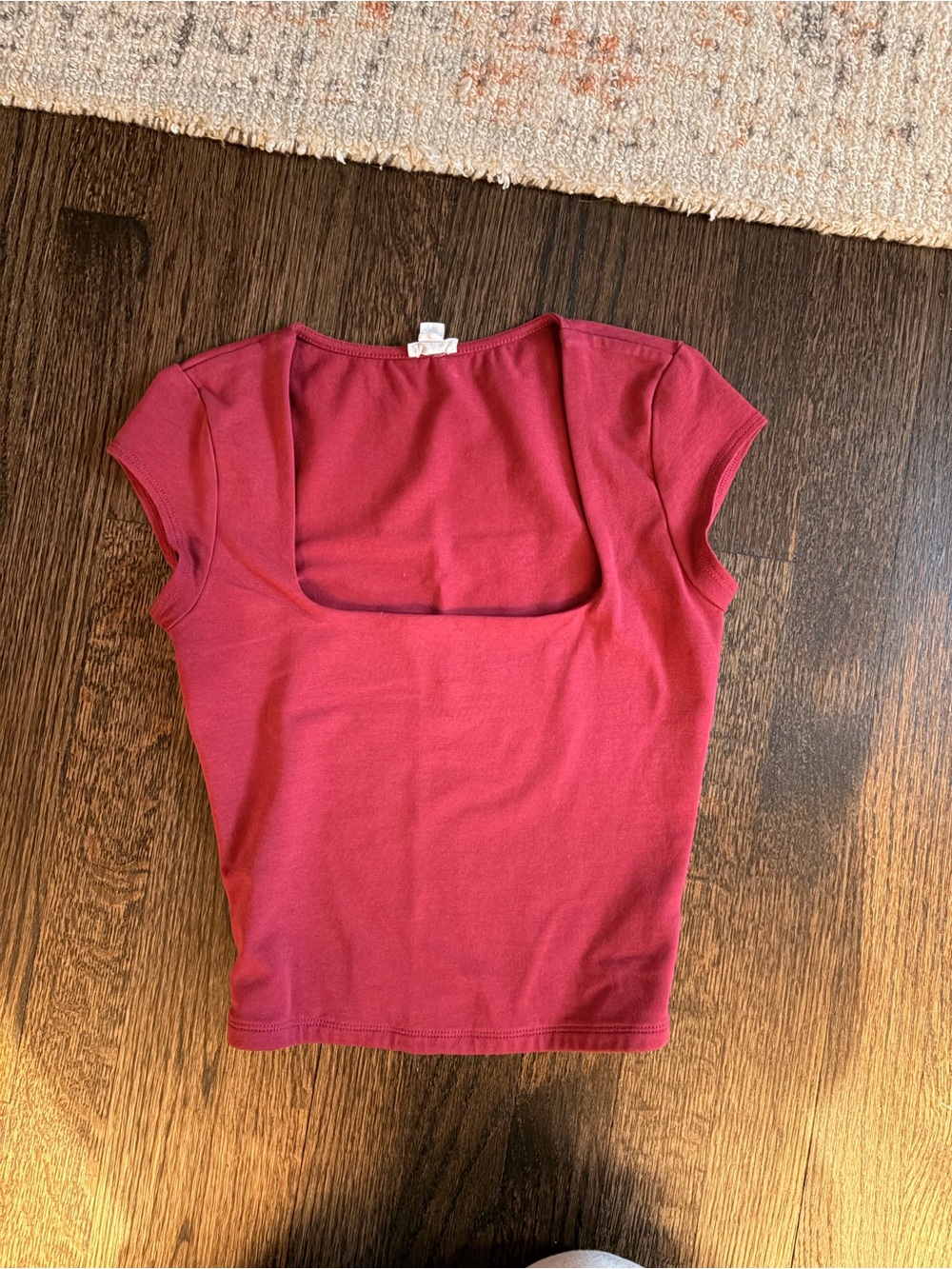 Garage Burgundy Square Neck Cap Sleeve Crop Top